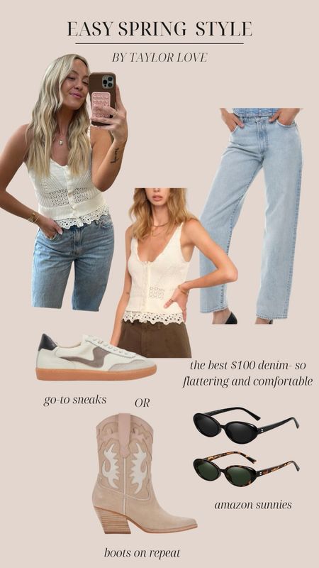 Easy Spring Style

Use code TAYLORLOVE for $$$ off Heartloom

Jeans, Neutral Outfit, Casual Outfit, Sneakers, Spring Outfit, Summer Outfit

#LTKShoeCrush #LTKSeasonal #LTKStyleTip