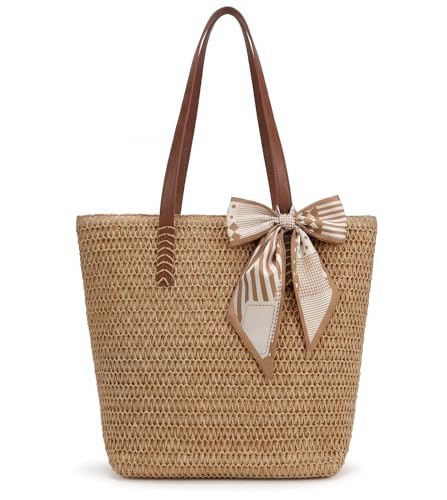 XZQTIVE Summer Beach Crochet Bags for Women Knit&Straw Woven Tote Soft Fabric Boho Shoulder Bag for Vacation Shopping | Amazon (US)