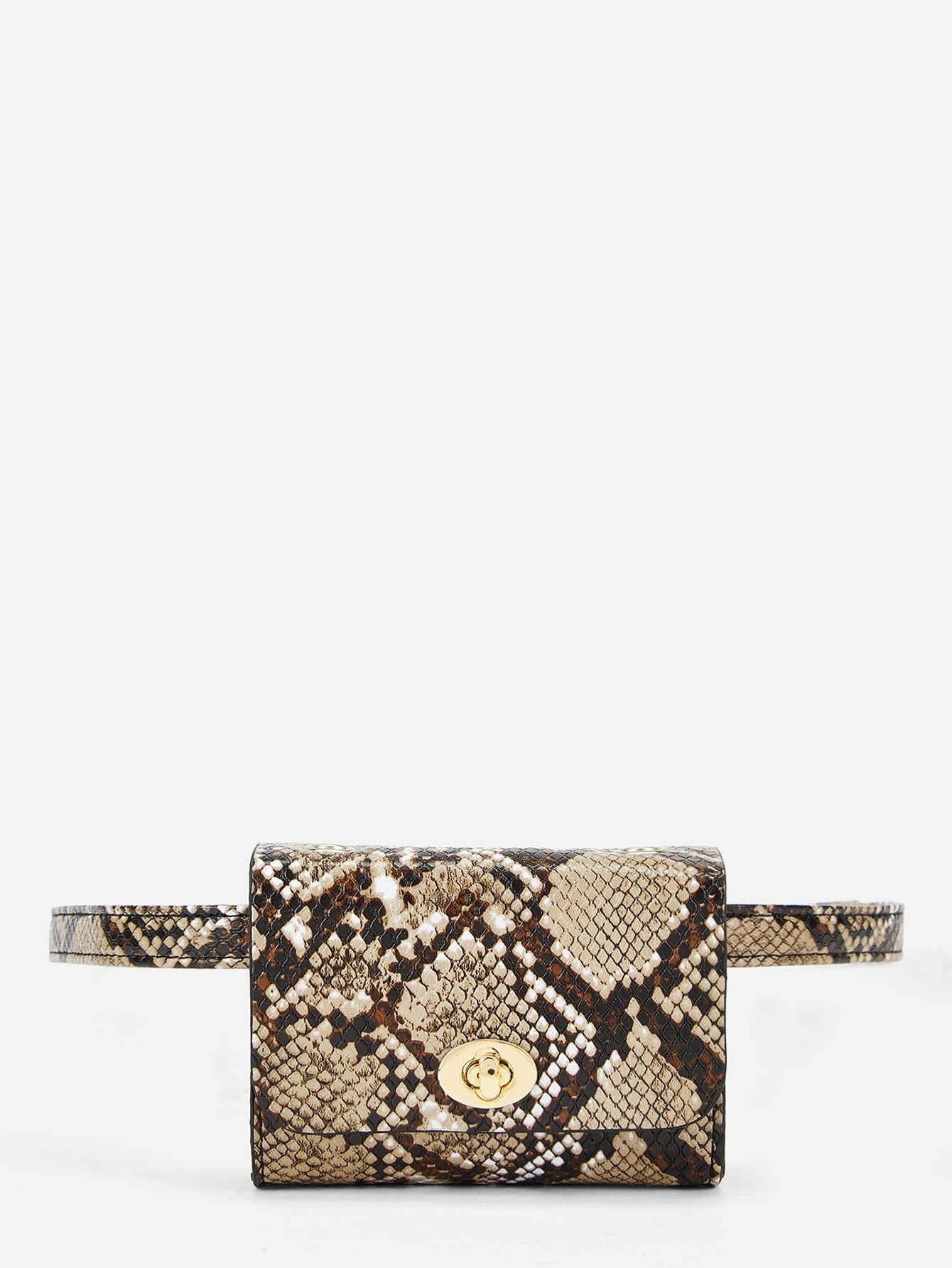 Twist Lock Snakeskin Print Fanny Pack | SHEIN