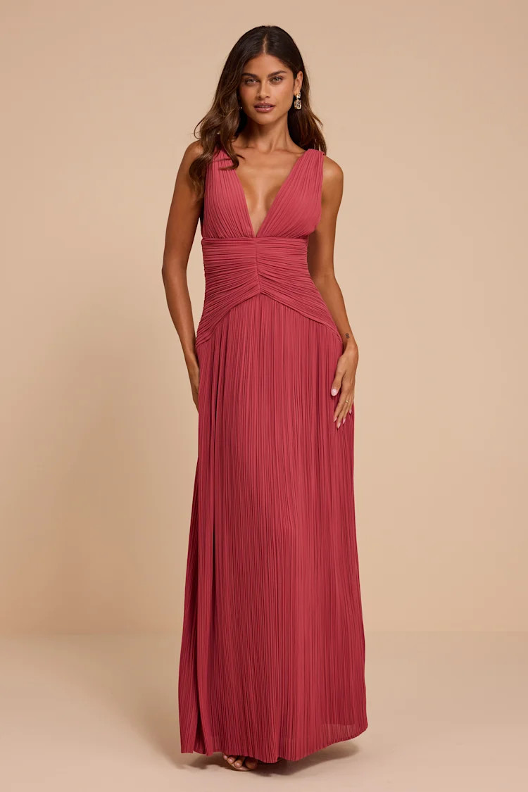 Kelina Rusty Rose Pleated Drop Waist Maxi Dress | Lulus