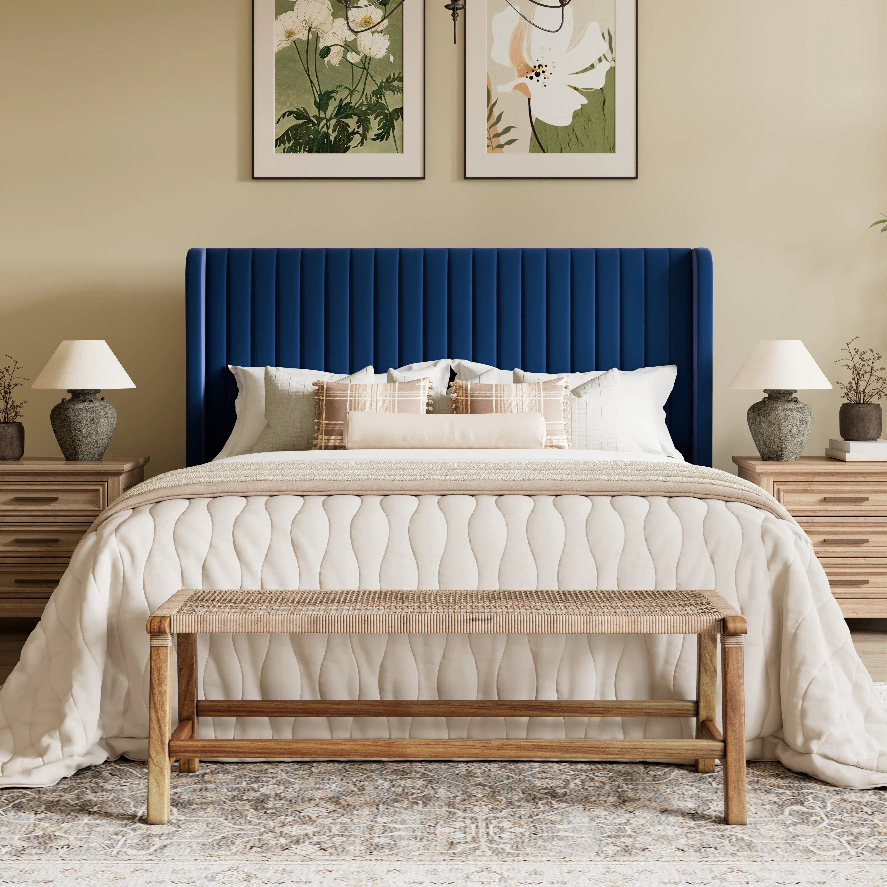 Candler Velvet Upholstered Platform Bed with Wingback Headboard and Wooden Slats | Wayfair North America
