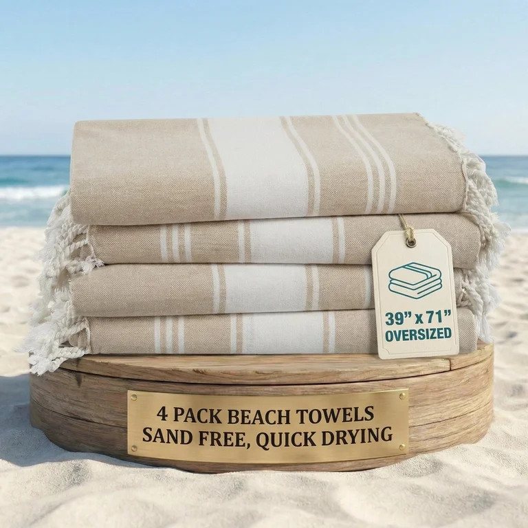 Casa Platino Toallas de Playa de Algod\u00f3n Paquete de 4 \u2013 Extragrandes, Libres de Arena, ... | Walmart (US)