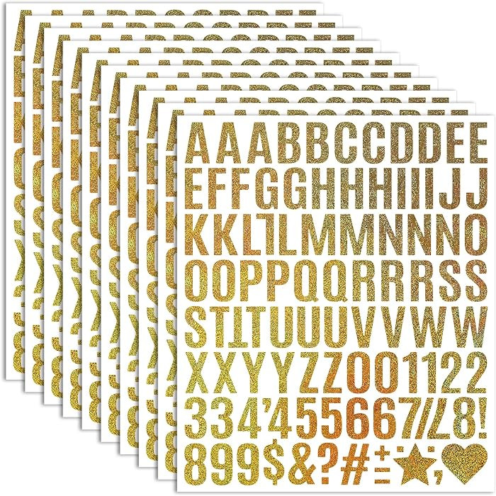 10 Sheets Small Letter Stickers - 1 Inch Glitter Gold Vinyl Self Adhesive Alphabet Number Sticker... | Amazon (US)