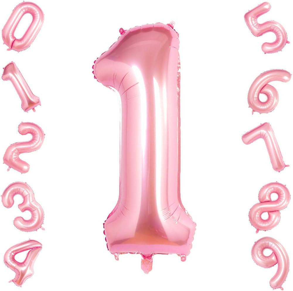 Tiffany Pink 1 Balloons,40 Inch Birthday Foil Balloon Party Decorations Supplies Helium Mylar Dig... | Amazon (US)