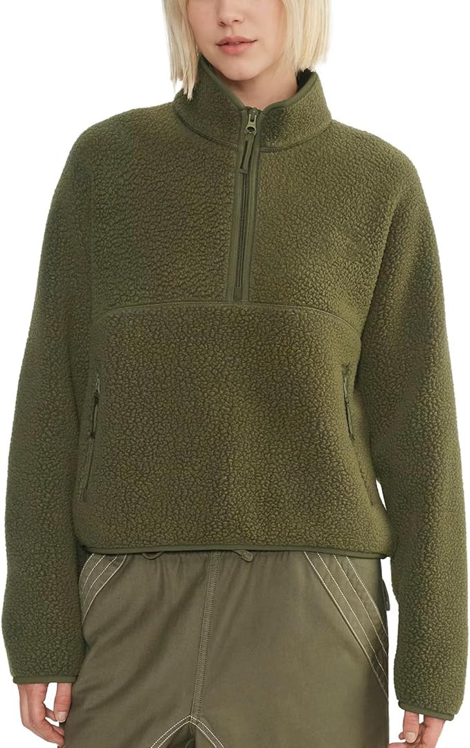 Womens Fleece Sweatshirts Cropped Half Zip Fuzzy Warm Sherpa Pullover Varsity Jackets with Zipper... | Amazon (US)