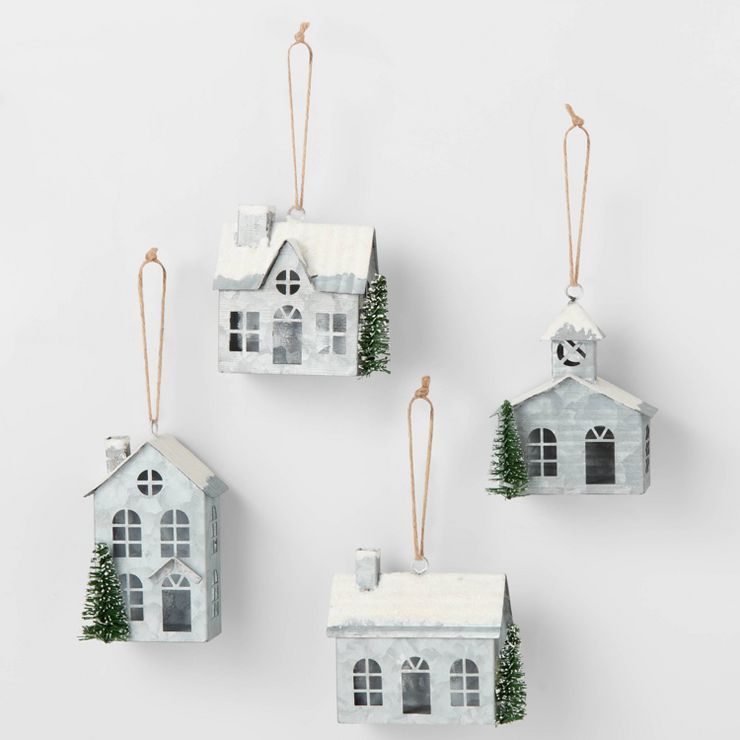 4ct Galvanized Metal Village Christmas Tree Ornament Set - Wondershop™ | Target