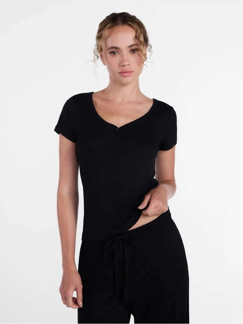 Joyspun Women\u2019s Modal Blend Ribbed Henley Sleep Top, Sizes XS-3X | Walmart (US)