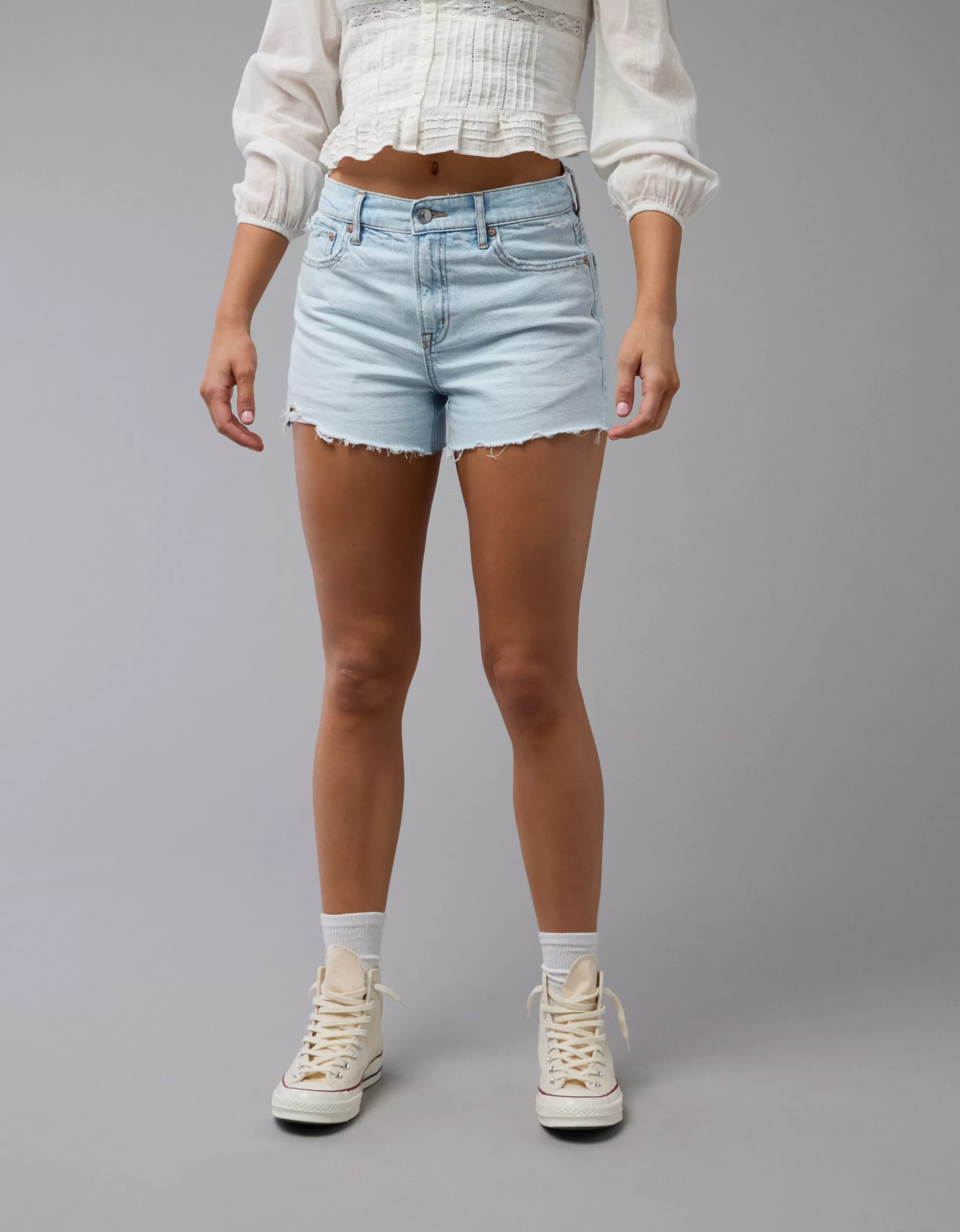 AE Strigid Ripped Super High-Waisted Relaxed Denim Short | American Eagle Outfitters (US & CA)
