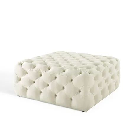 Tufted Accent Chair Ottoman Square Velvet Ivory White Modern Contemporary Urban Design Living Lounge | Walmart (US)