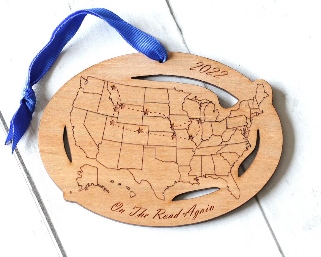 Custom Text and Cities US Map Ornament Road Trip Travel - Etsy | Etsy (US)