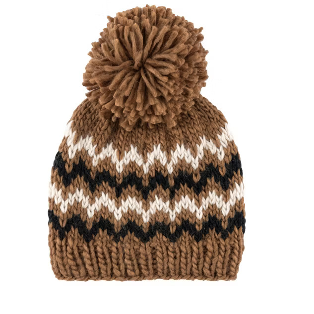 Shiraleah Landen Brown Chevron Knit Beanie with Pom | Target