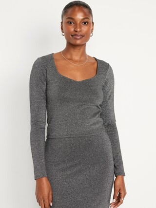 Fitted Rib-Knit Shiny Top for Women | Old Navy (US)