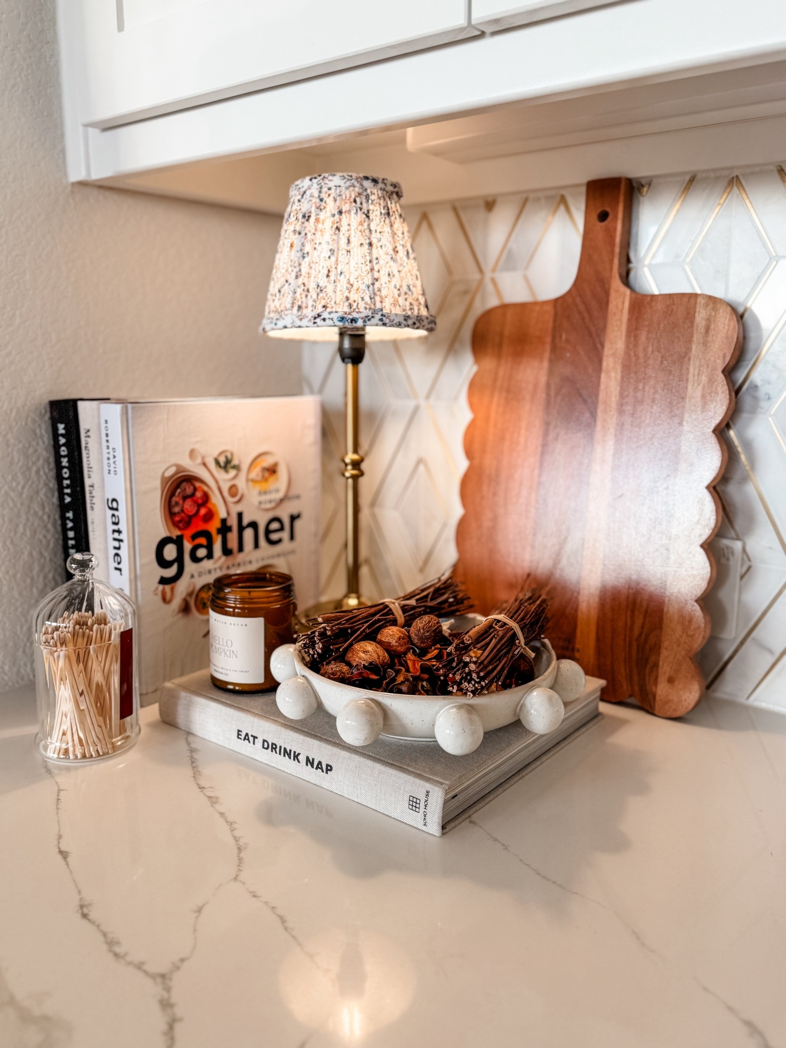 Love this fall inspired corner of our kitchen. Just a few changes to make it feel like fall

This scalloped cutting board has gone viral. The price is so good

Fall candle, kitchen accessories, wireless lamp, rechargeable lamp, Walmart home, Amazon home, fall home decor, hearth and hand, target home, cozy warmth fall, pioneer woman, cookbooks, 

#LTKHome #LTKSeasonal #LTKFindsUnder50