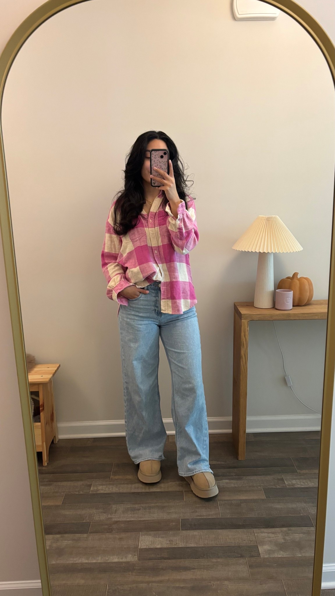 AE super high rise baggy wide leg jeans in the color salty air (0 short)
AE flannel (old)

#LTKPetite #LTKStyleTip