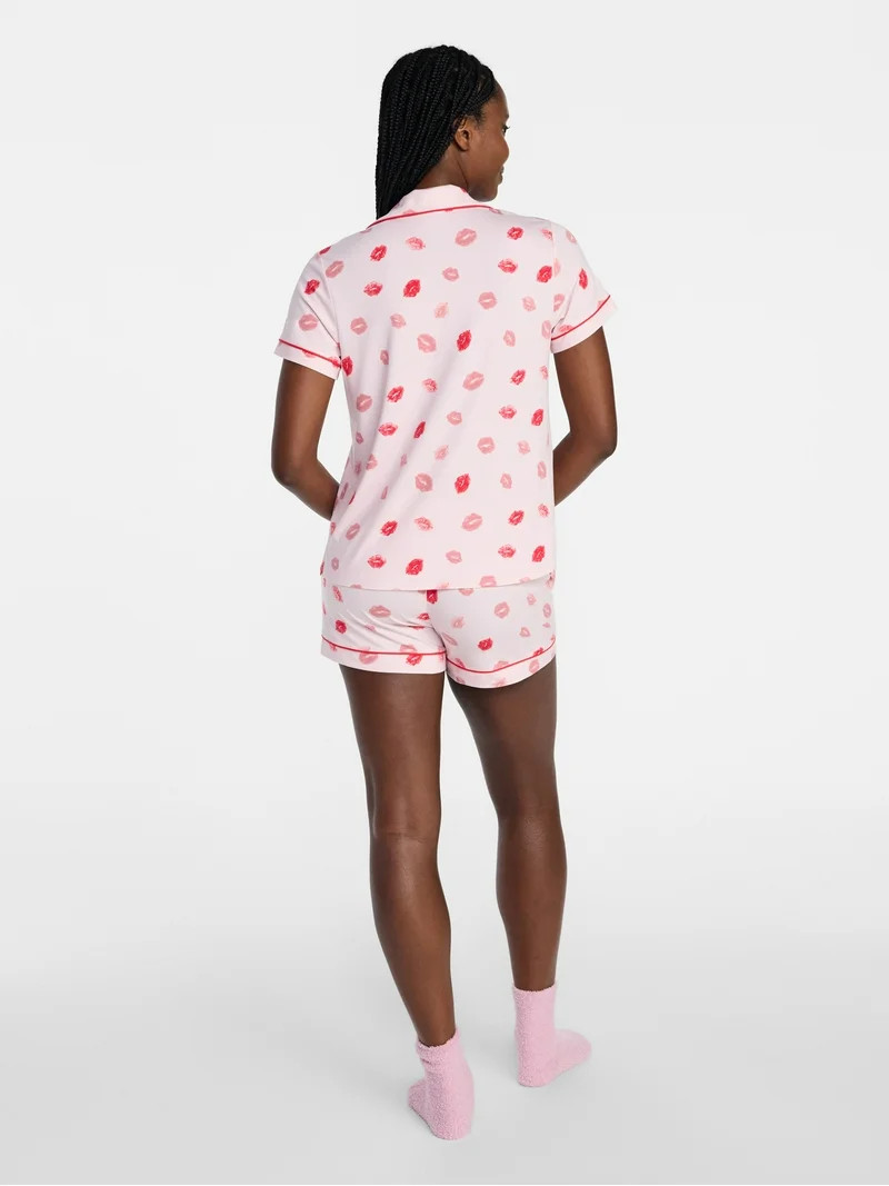 Joyspun Women's Dreamy Soft Collection Notch Top and Shorts Pajama Set, 2-Piece, Sizes XS-3X | Walmart (US)