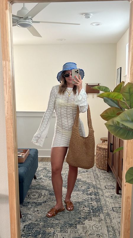 5/11/24 Beach day outfit 🫶🏼 beach coverup, yellow bathing suit, yellow swimsuit, butter yellow swimsuit, butter yellow bathing suit, bucket hat, blue bucket hat, beach outfit, beach outfit inspo, Florida outfits, Florida outfit inspo 