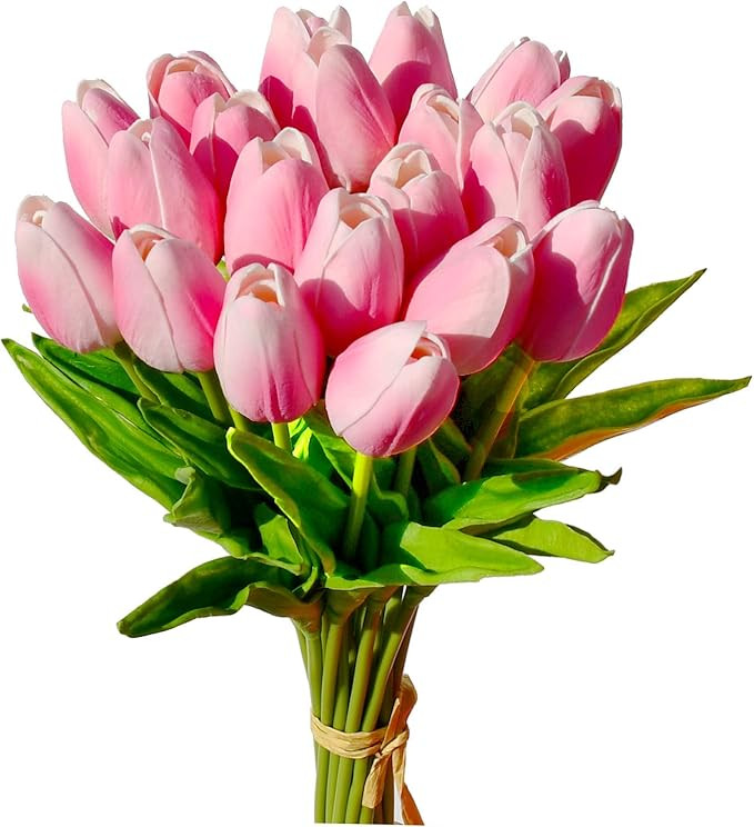 Mandy's 20pcs Peach Pink Artificial Latex Tulips for Party Home Wedding Decoration | Amazon (US)