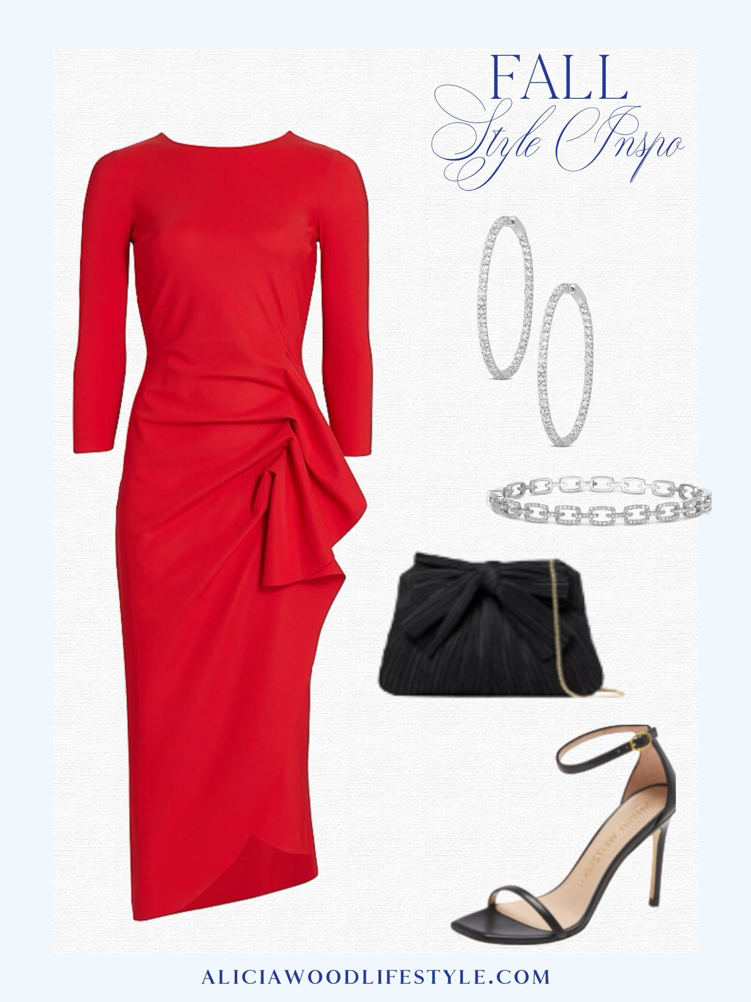 Fall style inspiration 
Red dress for fall 
Fall dress ladylike 
Black clutch
Black strappy sandals 
Silver diamond hoops
Silver chain link bracelet 


#LTKStyleTip #LTKOver40 #LTKSeasonal