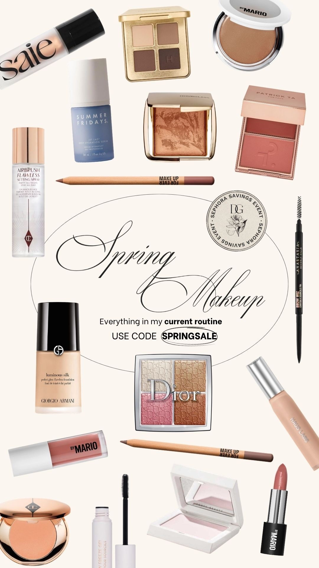 SEPHORA SALE is on! Here's everything in my current Spring makeup routine! Armani Luminous Silk - 5.1 〰️ Saie Illuminator - Sunglow 〰️ MU Forever Lip Pencil - Wherever Walnut + Endless Cacao 〰️ MBM Skin Enhancer Bronzer - Light-Medium 〰️ Patrick Ta Duo Blush - She's Blushing 〰️ MBM Gloss - Midnight Mauve 〰️ C. Tilbury Magic Vanish - Fair 〰️ MBM Satin Lipstick - Bronx Baby 〰️ Haus Labs Concealer - 12 Light Rosy 〰️ Hourglass Ambient Lighting Bronzer - Radiant 〰️ Dior Palette in Universal 〰️ ABH Brow Wiz - Medium Brown 

#LTKSaleAlert #LTKBeauty #LTKSeasonal