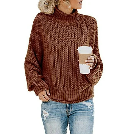 Fall Winter Plus Size Sweaters Women s Casual Solid O-Neck Tops Knitting Long Sleeves Pullover Sweat | Walmart (US)