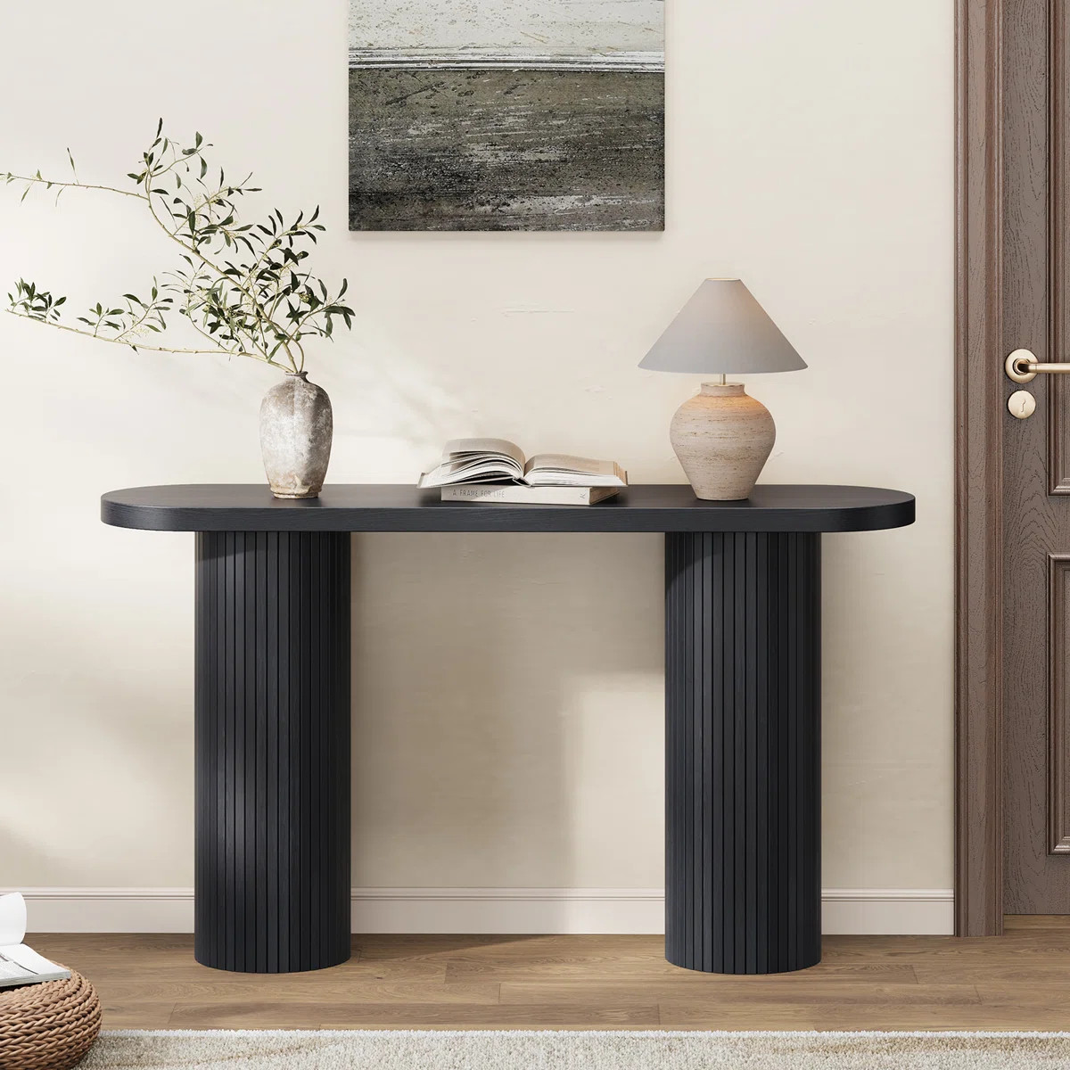 55'' Tambour Console Table With Oval Tabletop For Living Room Hallway Foyer Entrance Study | Wayfair North America