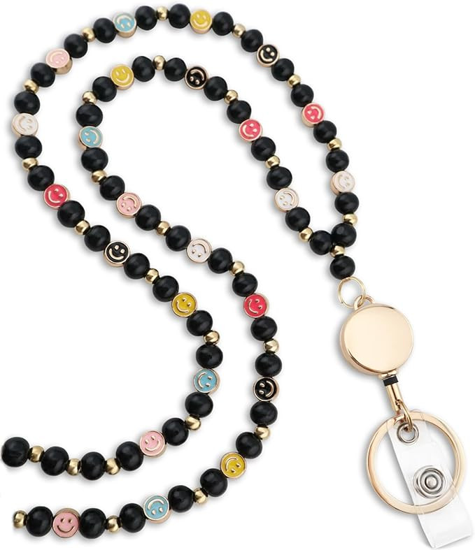 Stylish Smile Teacher Lanyard for Women with Retractable ID Badge Reel and Keychain Cute Happy Ne... | Amazon (US)