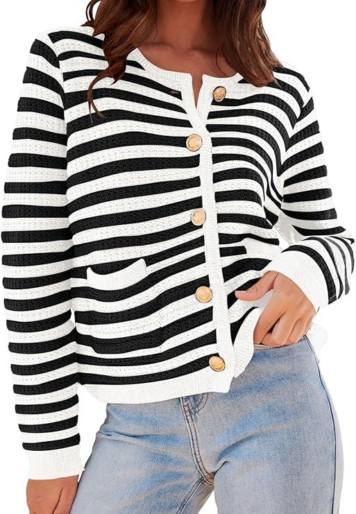 ANRABESS Women's Cardigan Sweaters 2023 Fall Open Front Long Sleeve Button Down Chunky Knit Cropp... | Amazon (US)