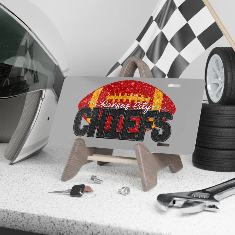 KC Chiefs Faux Sparkle Vanity Plate - Etsy | Etsy (US)