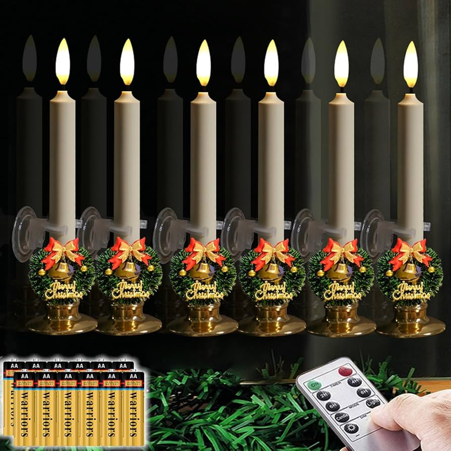 NONNO & ZGF 6 Pack Flameless 8.7'' Window Candles +6 Wreath(with Bows/Bells)+12 AA Batteries(Incl... | Amazon (US)
