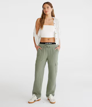 Gauze Wide Leg Cargo Pants | Aeropostale