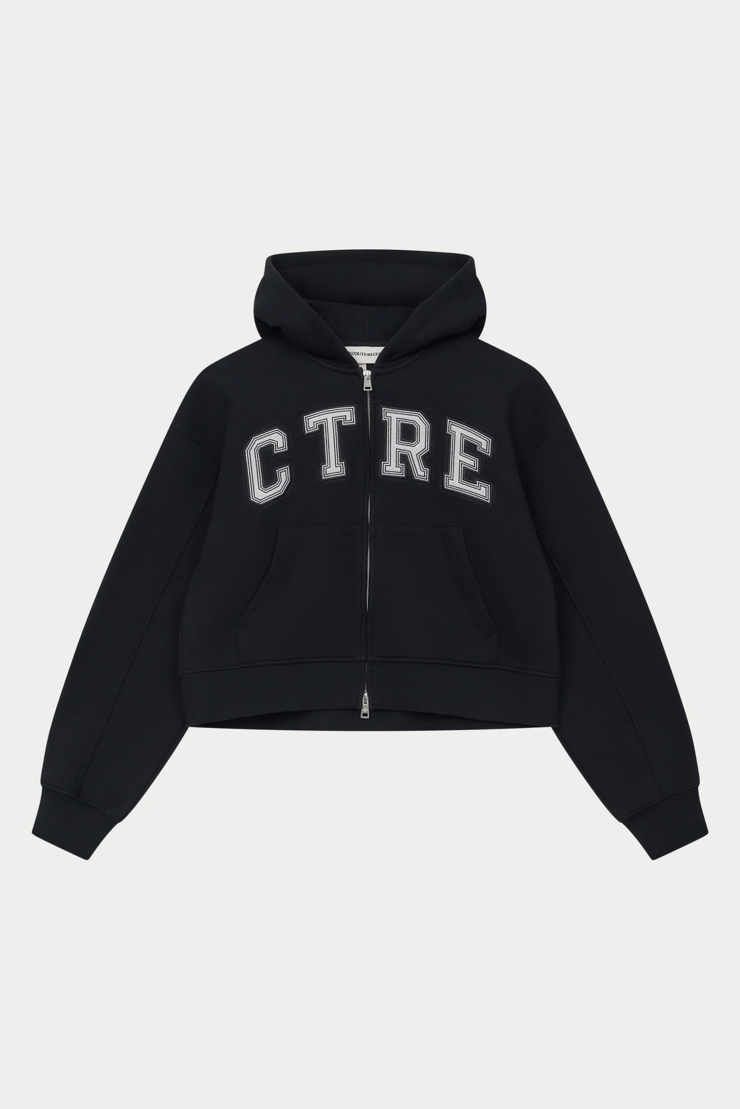 CTRE APPLIQUE ZIP THROUGH HOODIE - BLACK | The Couture Club