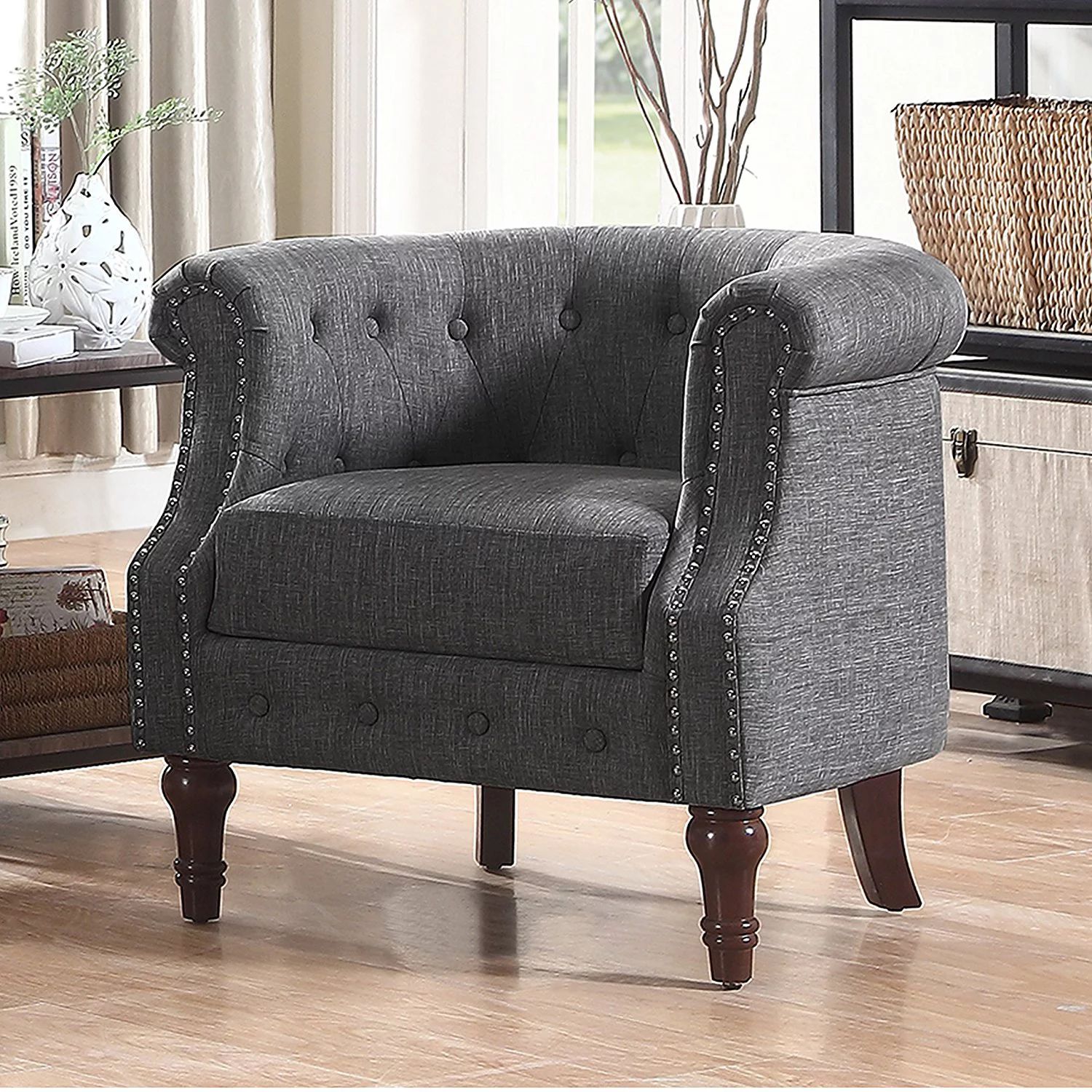Alton Furniture Da Vigo Tufted Barrel/Club Chair With Nailhead Trim Arms | Walmart (US)