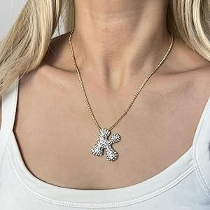 Apsvo A-Z Bubble Letter Necklace Gold, Balloon Initial Necklaces Rhinestone Letter Alphabet Penda... | Amazon (US)