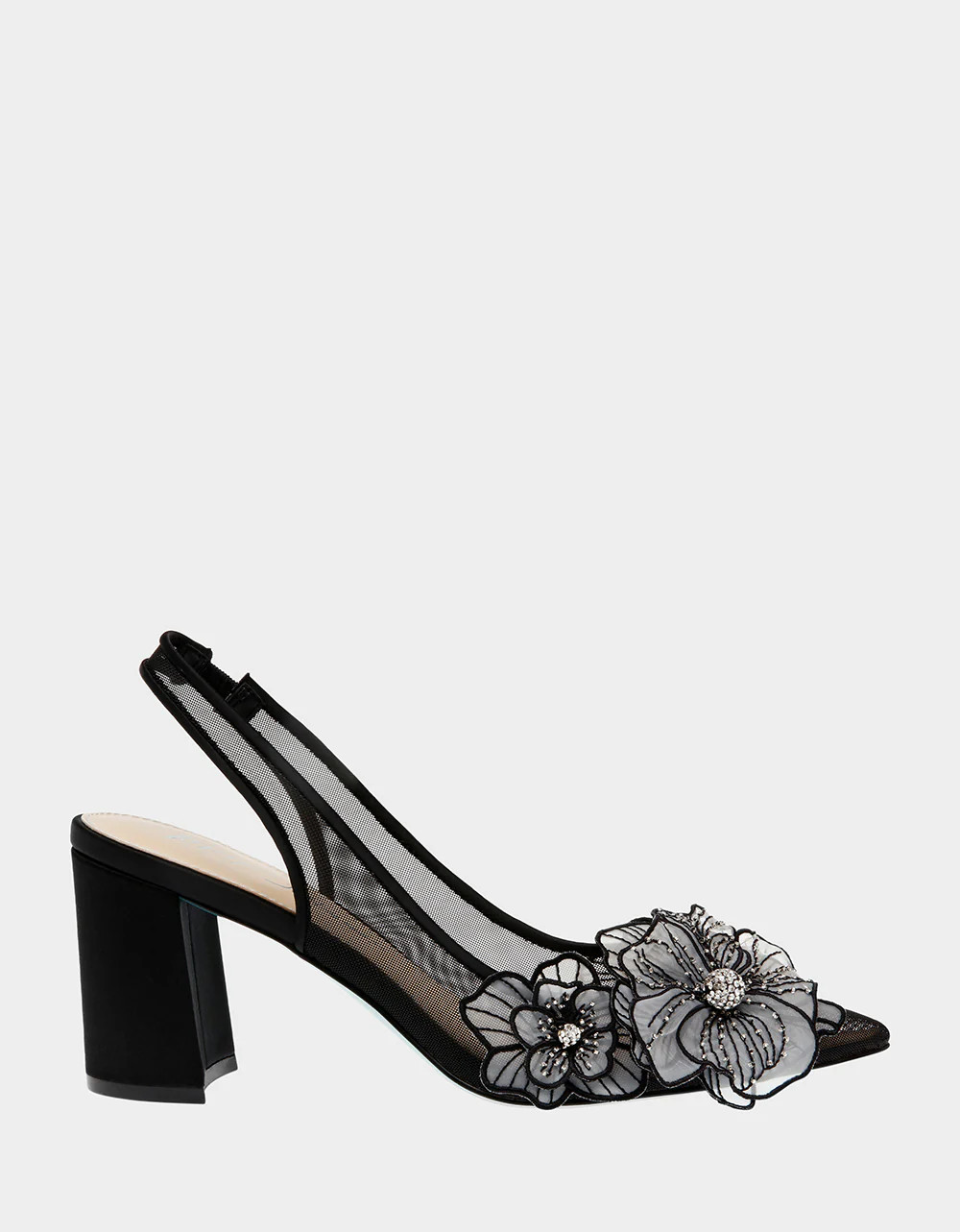 PETRA BLACK Slingback Floral Mesh Block Heel | Women's Heels | Betsey Johnson