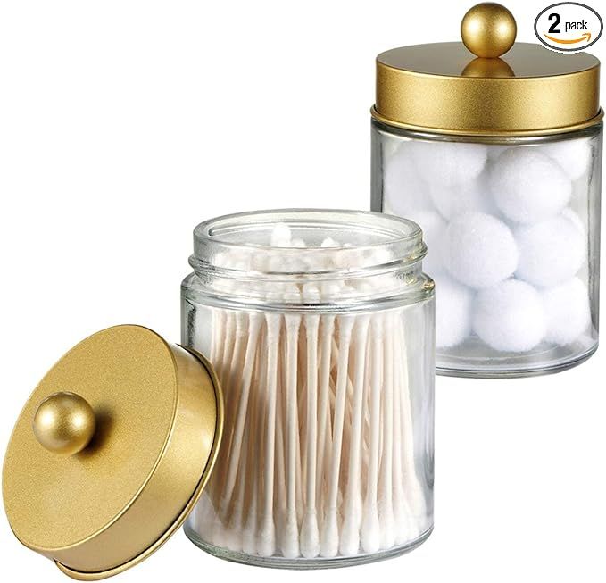 Apothecary Jars Bathroom Countertop Storage Organizer Canister - Cute Qtip Dispenser Holder Glass... | Amazon (US)