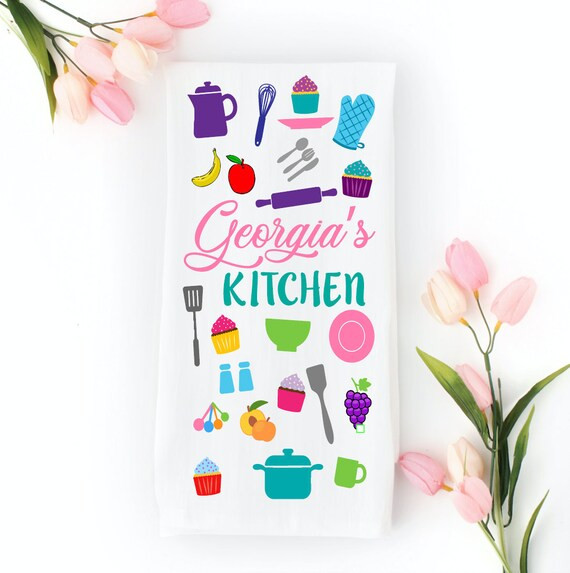 Personalized tea towel, Play kitchen accessory, Toddler kitchen accessory, Custom Kid Kitchen tea... | Etsy (US)