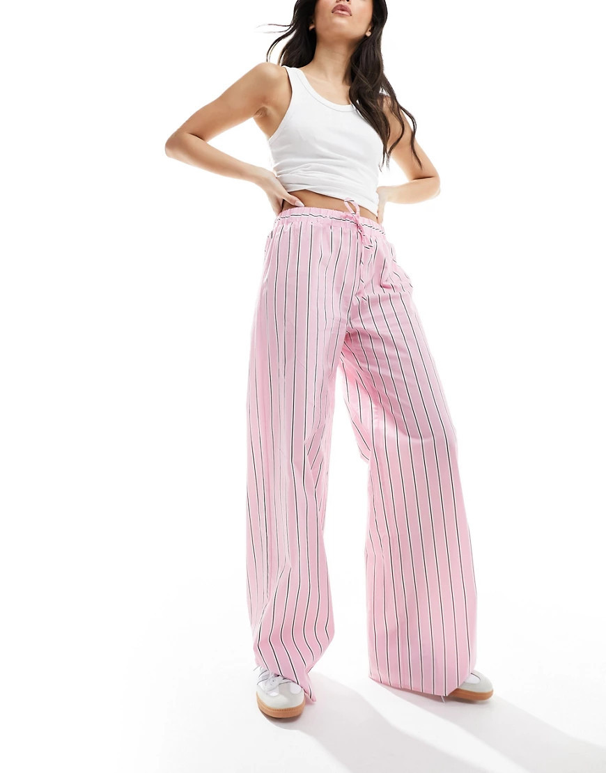 ASOS DESIGN wide leg cotton poplin trouser in pink stripe-Multi | ASOS (Global)