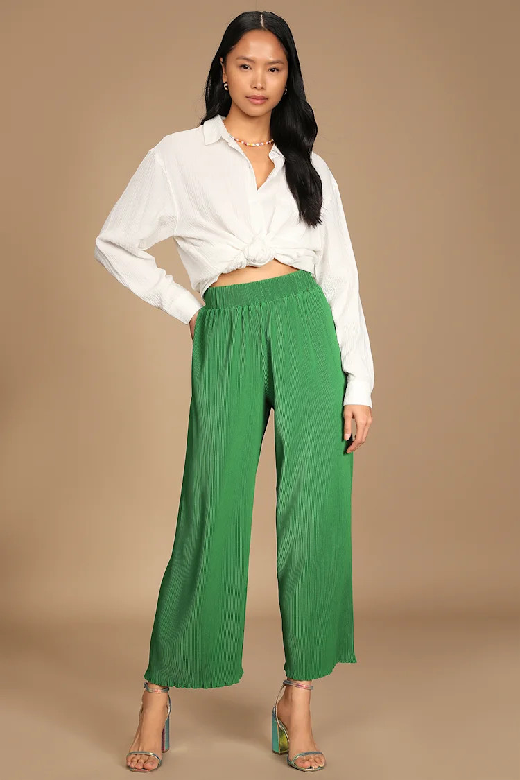 Spring Me Along Green Plisse High-Waisted Pants | Lulus (US)