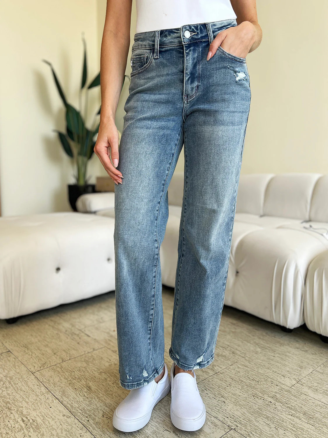 Judy Blue High Waist Distressed Straight Jeans | Casual Chic Boutique