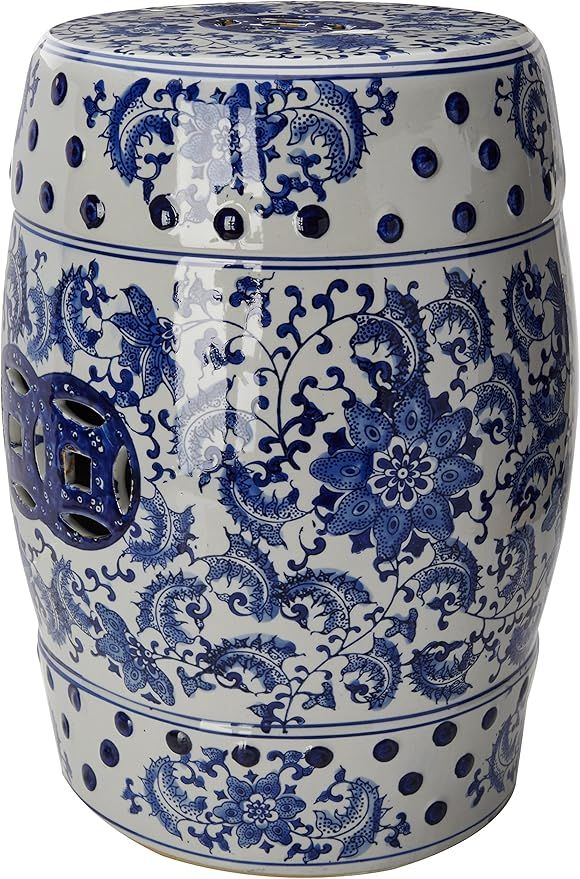 Oriental Furniture 18" Floral Blue & White Porcelain Garden Stool | Amazon (US)
