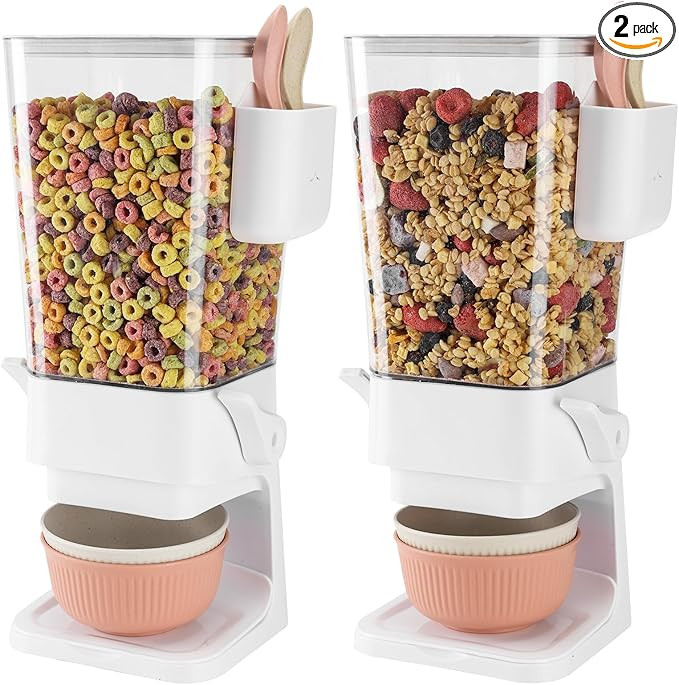 Cereal Dispenser Countertop 2 Pack with Bowls Spoons Cutlery Box,5.5 QT Dry Food Dispenser Snack ... | Amazon (US)