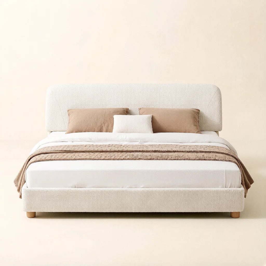 Boucle Bed Frame, Upholstered Cloud Bed Frame with Adjustable Headboard, Solid Wood Legs, Rounded Corners Design & Easy Assembly – Modern Platform Bed | Wayfair North America