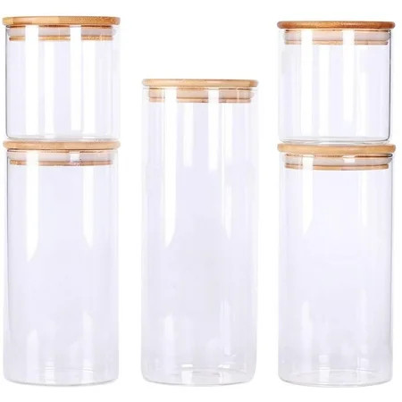 Stackable Kitchen Canisters Set, Pack of 5 Clear Glass Food Storage Jars Containers with Airtight... | Walmart (US)