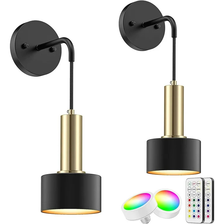 Laboreducer Battery Operated Wall Sconces Set of 2, 13 RGB Colors Wall Lighting with Dimmable, Re... | Walmart (US)