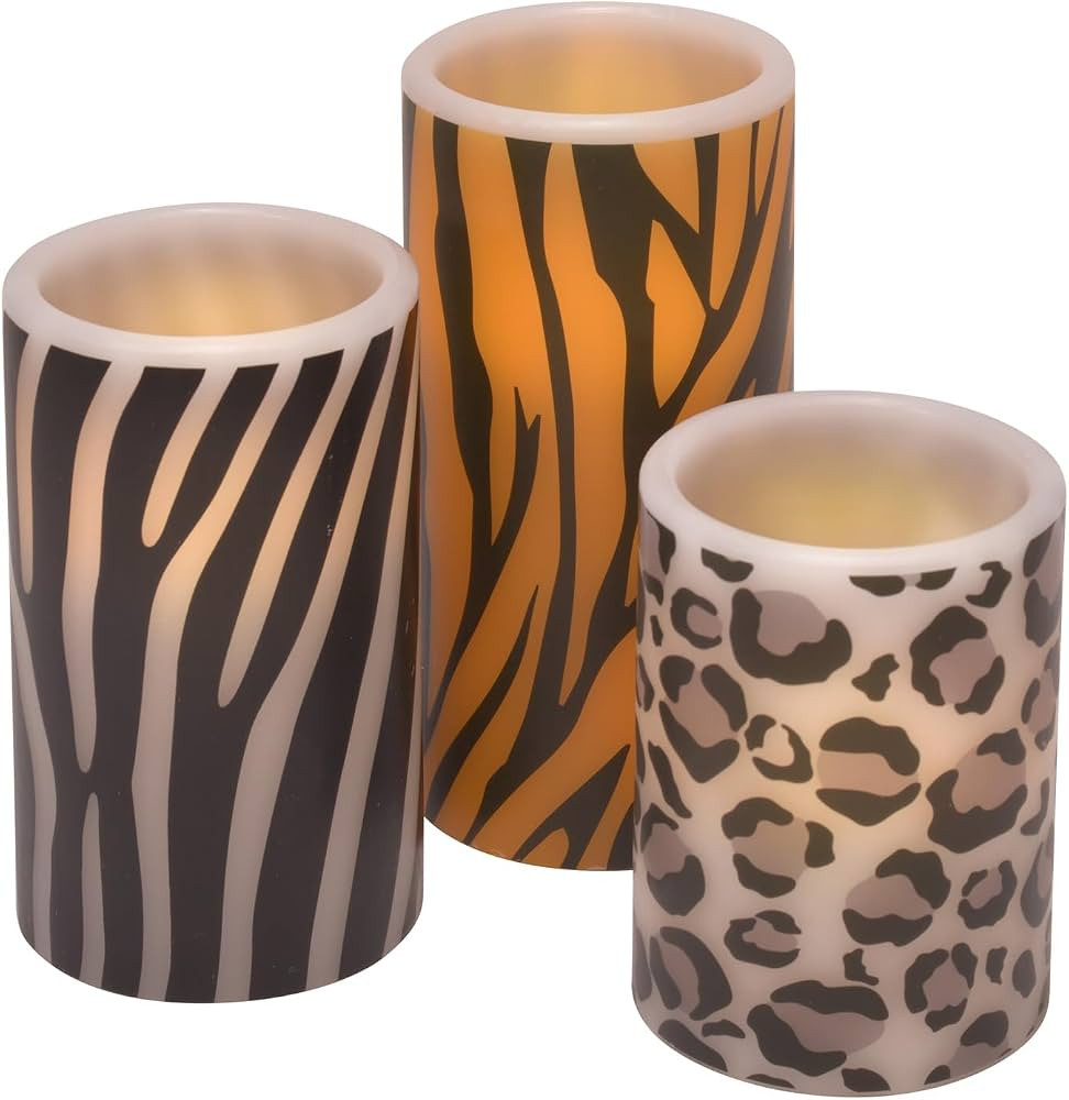 Mark Feldstein & Associates Wild Animal Print Flameless LED Pillar Candles, Set of 3, 6 Inch, Zeb... | Amazon (US)