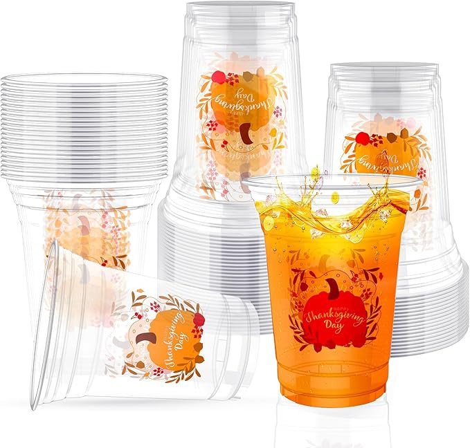 Thanksgiving Cups, 16 oz Fall Disposable Cups Fall Plastic Cups Autumn Pumpkin Drinkware Decorati... | Amazon (US)