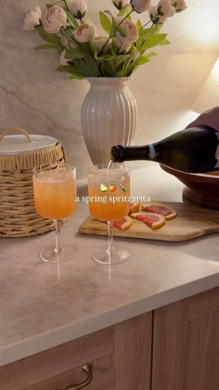 an easy spring spritz for your next golden hour sip 🍹

a spring spritzarita for 2:
3 oz tequila
5–6 oz grapefruit juice
juice of 1 lime
1–2 tsp agave (optional)

shake or stir, pour over ice, and top with prosecco

garnish with a grapefruit slice + thyme


⁣
#springvibes #cocktail

#LTKfoodie #LTKSeasonal #LTKHome