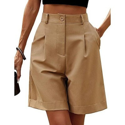 Zeagoo Bermuda Shorts for Women Summer Dressy Casual Elastic High Waisted Wide Leg Knee Length Shorts with Pockets-Light Tan-XXXL | Target