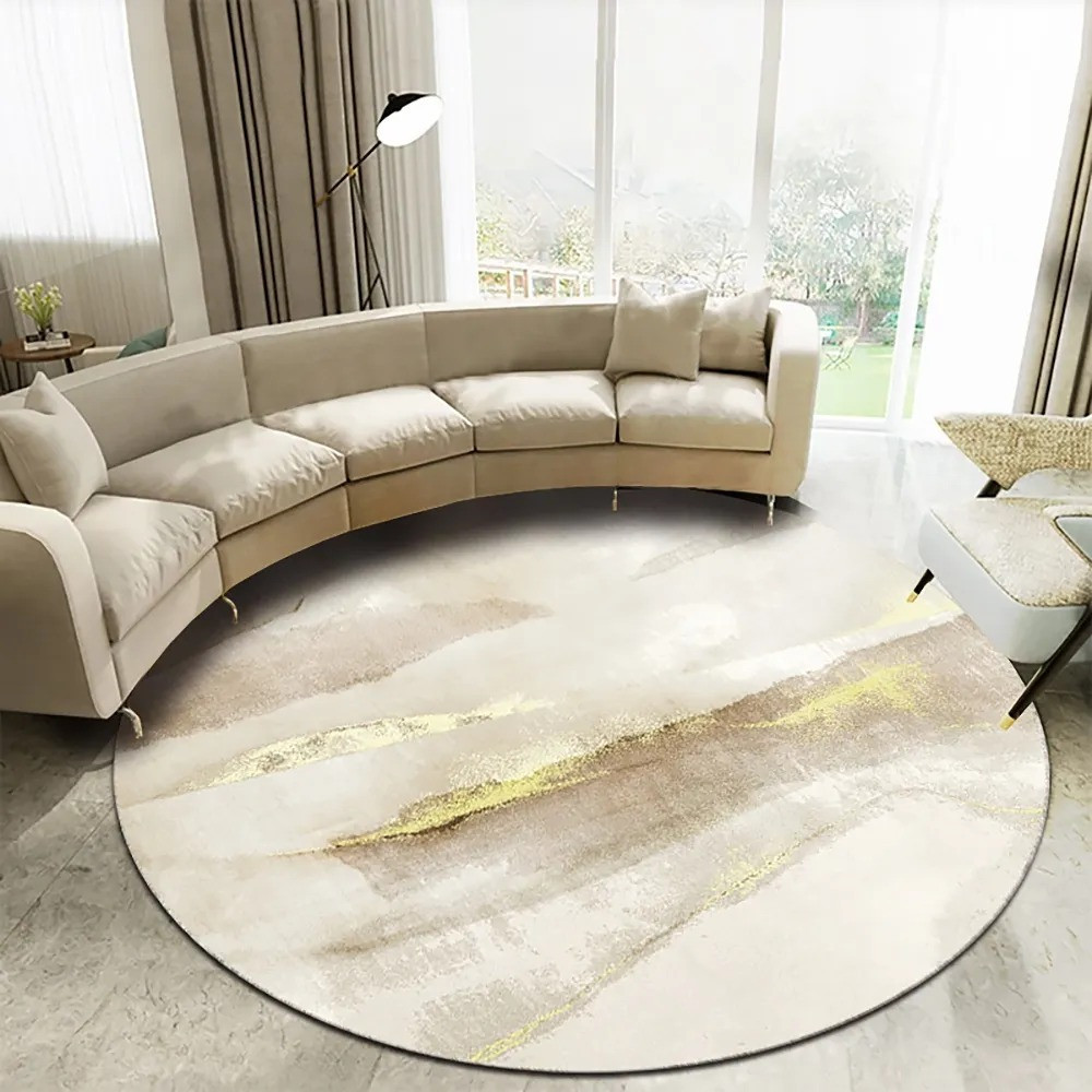 Modern Gray and Yellow Abstract Round Velvet Indoor Area Rug 4' x 4' | Homary
