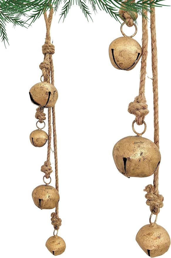 Carfar Rustic Style 4 Round Bells Cluster Vintage Handmade Metal Harmony Christmas Hanging Cow Be... | Amazon (US)